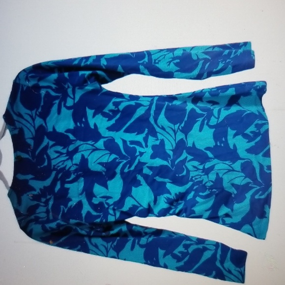 Soft SURROUNDINGS Medium Teal Blue Abstract Floral Print Faux WrapTop Blouse - Picture 3 of 6